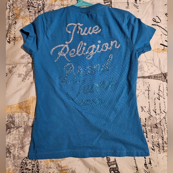 True Religion Women's Blue V-Neck Top - Picture 4 of 8